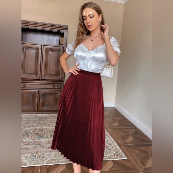 NWOT Burgundy Satin Skirt - Picture 1 of 3